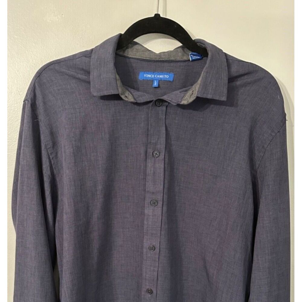 Vince Camuto Mens Button‎ Down Long Sleeve Size  Large Blue Gray Chambray
